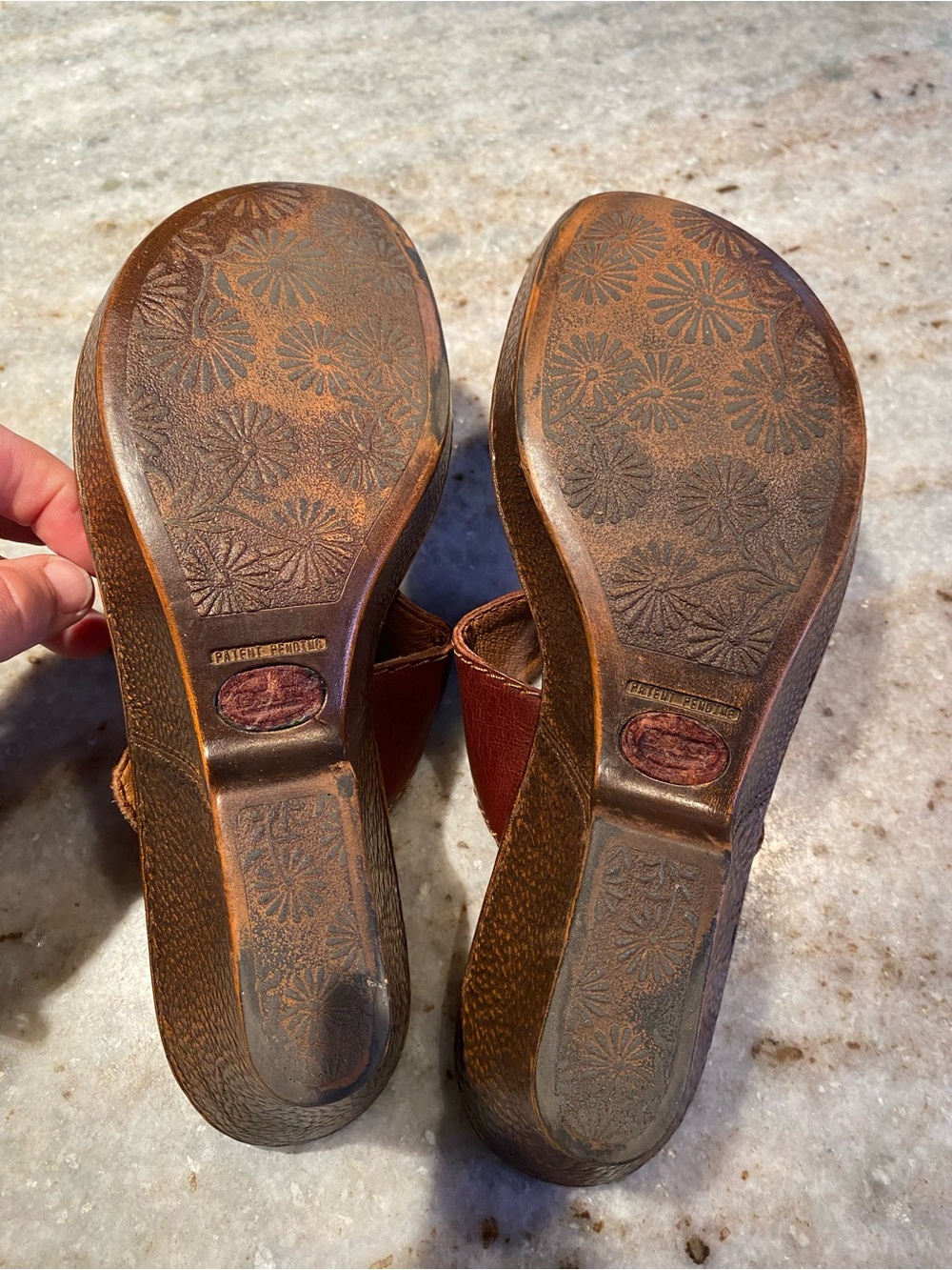 Born Azia Brown Leather Wedge Slide Sandals 11 - Picture 4 of 6